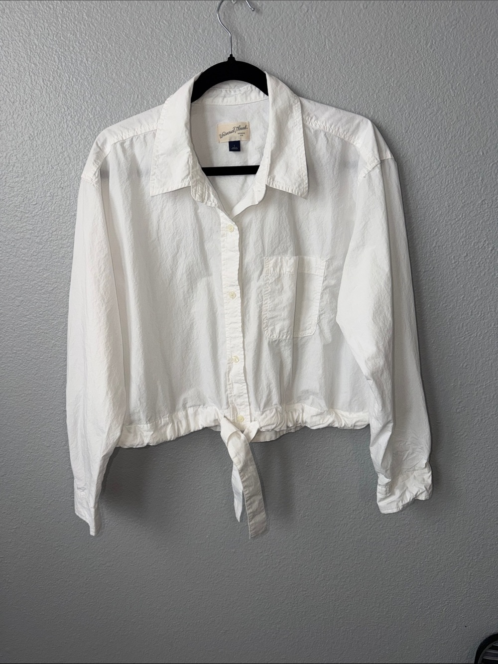 Universal Thread Cropped Tie-Front Button-Up Shirt - White